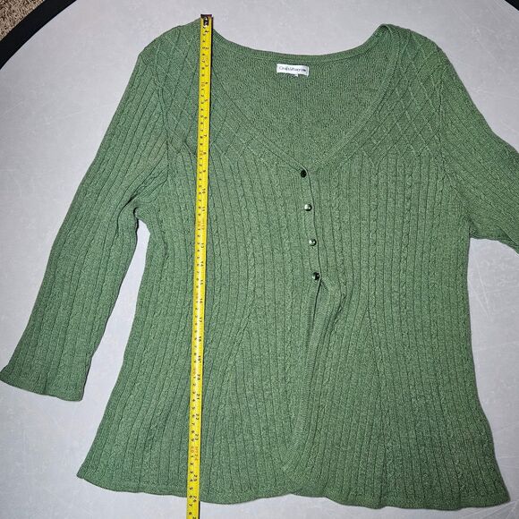 Croft & Barrow Womens Large XL Cardigan Sweater Sage Green 1/4 Button V Neck Rib - Picture 10 of 10
